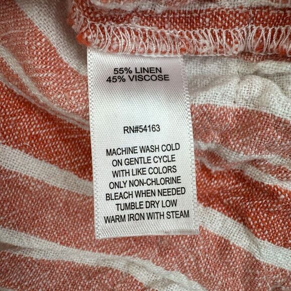 Marc New York Red White Striped Ruffle Sleeve Belted Button Shirt Top S Linen - Picture 4 of 8